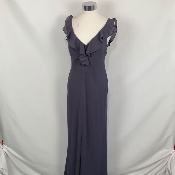 Aidan Mattox gray ruffle back gown - Picture 1 of 10
